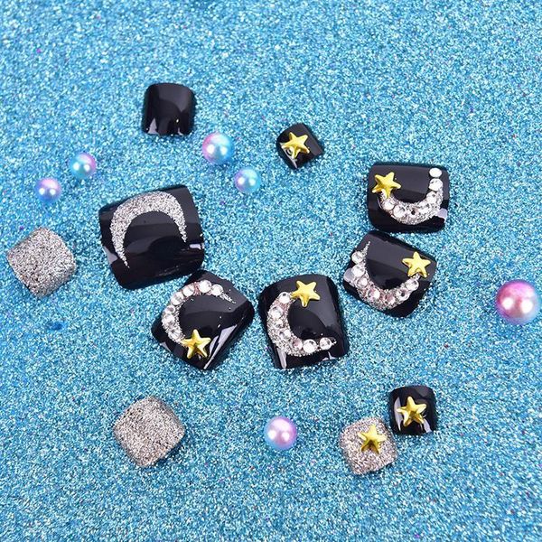 

24pcs rhinestone foot false nail wearable fake press on with glue1, Red;gold