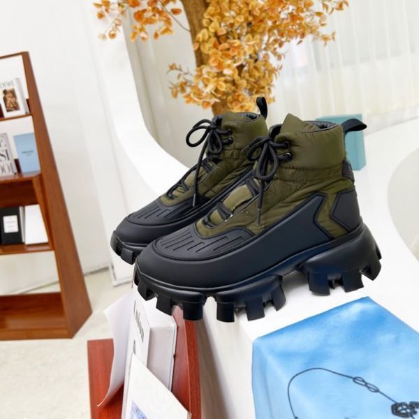 

r couples runners trainers winter boot women re-nylon gabardine fabric ankle boots fashion cloudbust thunder sneakers men booties with box, Black