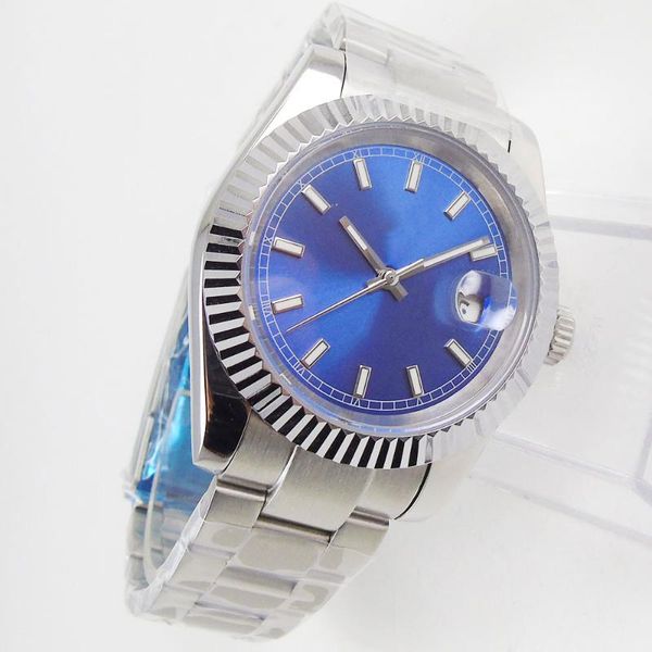 

wristwatches 36mm sterile blue dial sapphire glass deployment miyota 8215 luminous automatic movement men's watch, Slivery;brown