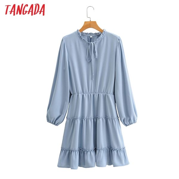 

fashion women solid blue pleated chiffon arrival bow ladies mini dress vestidos sy19 210416, Black;gray