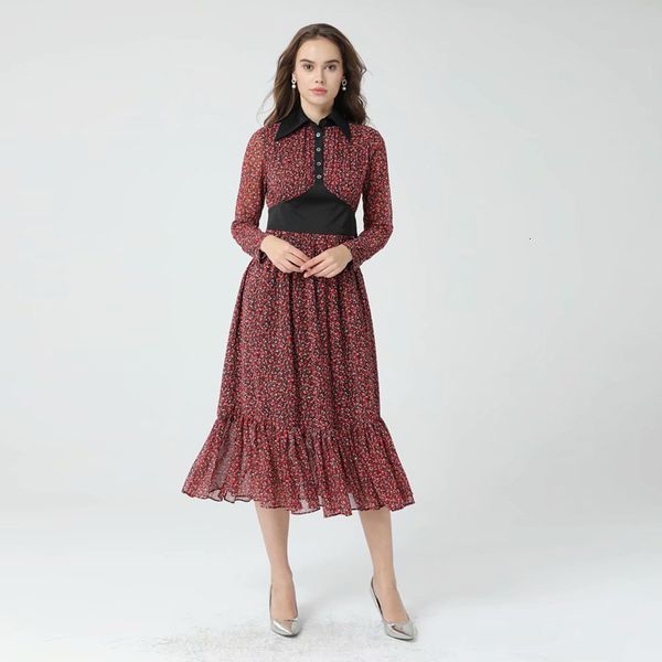 

dress dressed 2021 spring fashion women's vintage lapel long stylish floral party chiffon shirt dresses, Black;gray