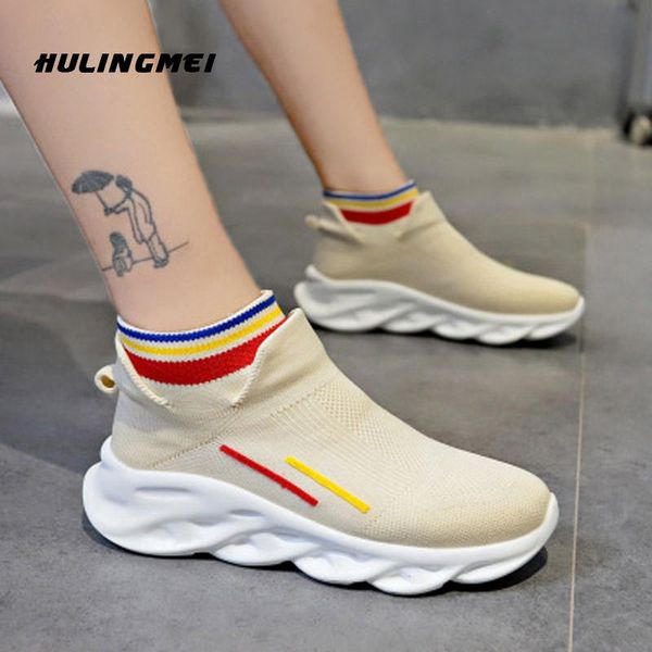 

boots 2021 women high-socks shoes female korean version breathable flying woven sports flat casual, Black