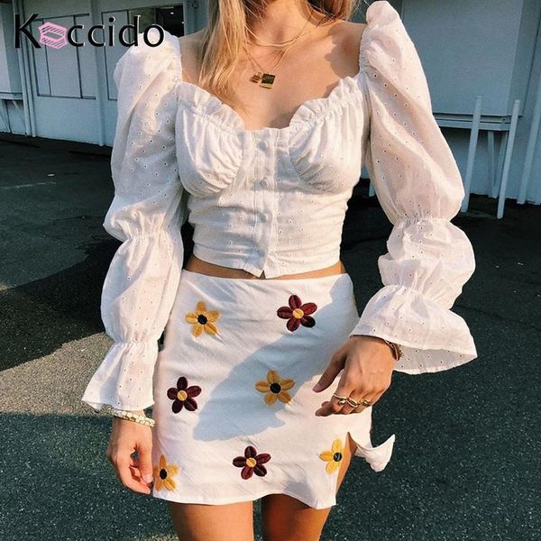 

skirts floral embroidery white cotton a line skirt women high waist short split summer elegant beach boho mini bottom, Black
