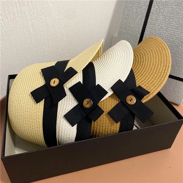 

straw summer women's fresh bow baseball outdoor travel sun hat simple cap, Yellow