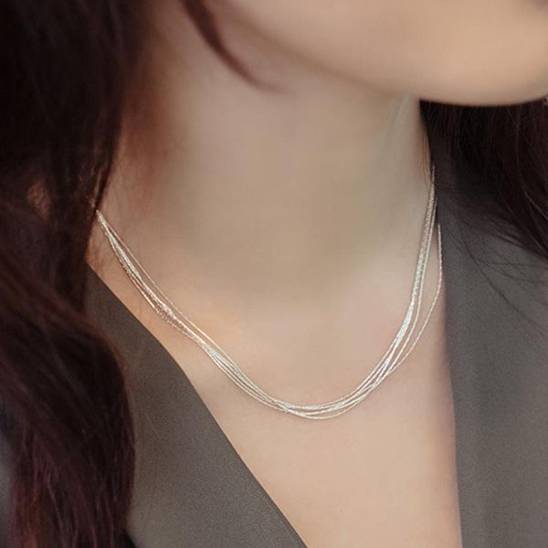 

chains fmily minimalist 925 sterling silver geometric wild multi-layer necklace fashion and elegant clavicle chain for girlfriend gift