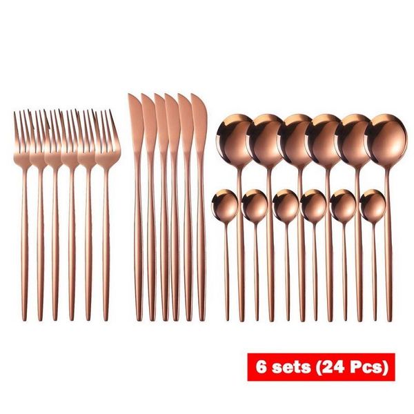 

flatware sets 24pcs pink gold cutlery set stainless steel dinnerware knives forks coffee spoons kitchen dinner tableware