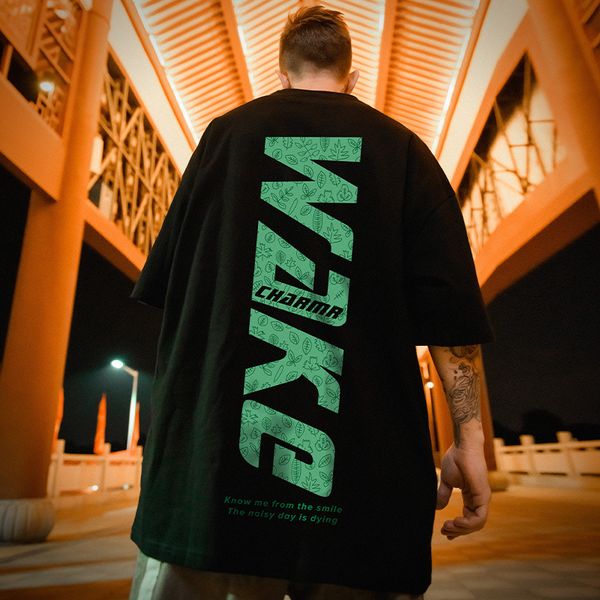 

green letter printed men's hip-hop t-shirt high-quality comfortable and breathable fashion street daily travel home party, White;black