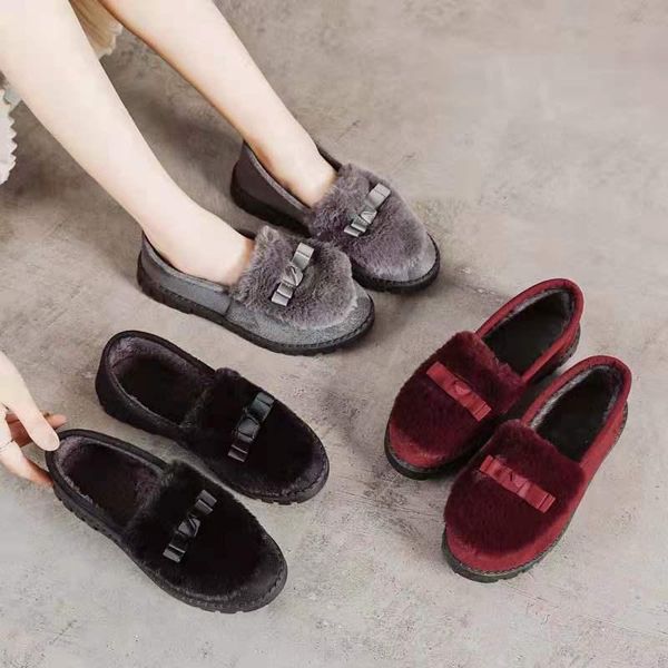 

style soft bottom plus velvet winter ladies casual wear beanie shoes lazy slippers, Black