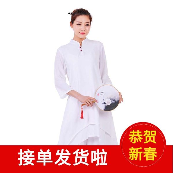 

20 spring and summer nonghui women's linen long morning exercise loose yoga meditation dress zen dance dress 6120, Gray
