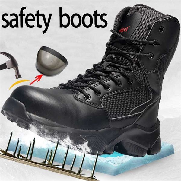 

cungel mens steel toe work safety shoes lightweight breathable anti-smashing anti-puncture anti-static protective boots 211106, Black