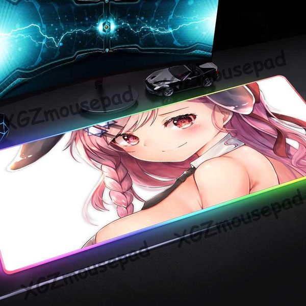

mouse pads & wrist rests xgz custom large rgb gaming pad black lock edge anime cute girl computer desk mat natural rubber stripes non-