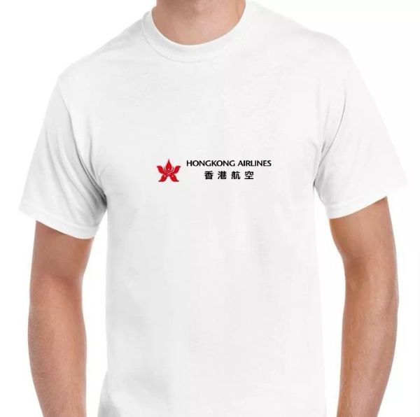 

hongkong airlines black red logo chinese aviation geek white cotton t-shirt, White;black