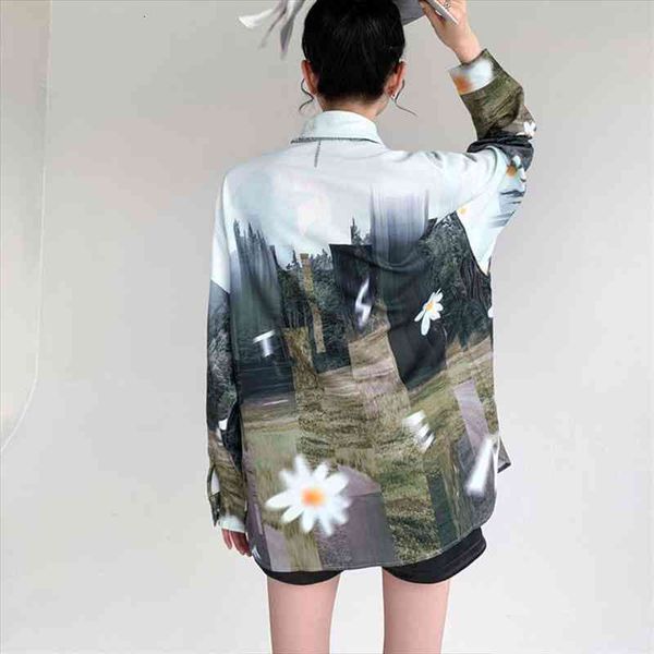 

summer spring oversized women man blouses oil printing shirts harajuku long sleeve couples streetwear blusas mujer, White