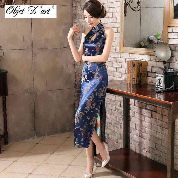 

ethnic clothing sleeveless cheongsam backless vintage embroidery women's silk satin chinese traditional dress elegant long classical qi, Red