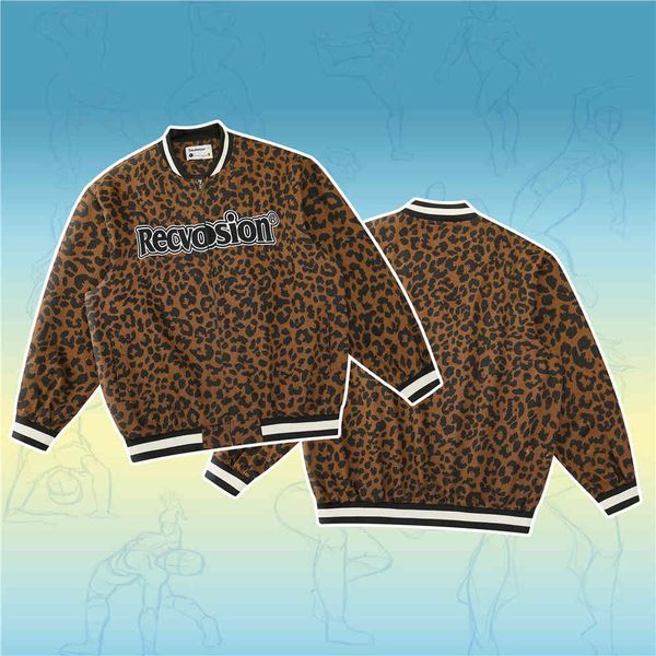 

men's hoodies & sweatshirts brown leopard print men's jacket, college baseball uniform, letter embroidery, harajuku street clothes, Black