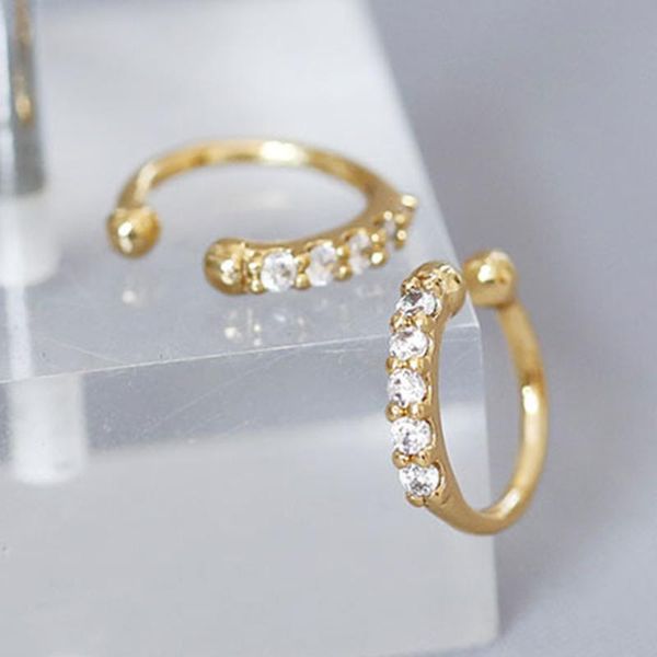 

clip-on & screw back 925 sterling silver zircon clip earrings tiny minimalist hug hoops gold dot open hoop without earhole modern earring fo