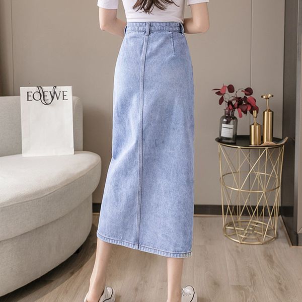 

skirts long denim women high waist maxi jeans with slit buttons straight a-line pencil womens elegant vzrj, Black