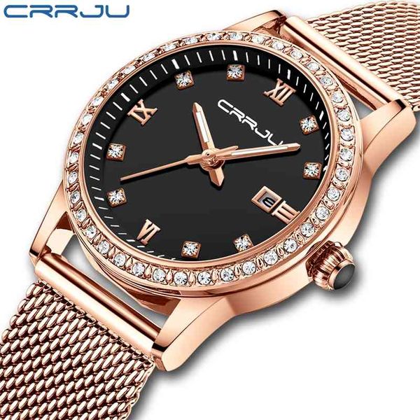 

crrju gold watch women quartz watches lady waterproof wristwatch womens bracelet female clock relogio feminino montre femme 210608, Slivery;brown