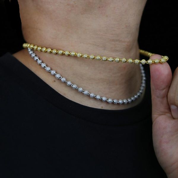 

chains hip hop necklace with cz paved 4mm tiny ball charm link chain choker plated gold silver color for boyfriend gift