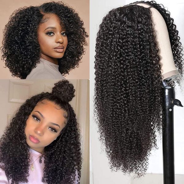 U parte peruca cabelo humano encaracolado para mulheres negras brasileiro remy Mongolian afro upt wigs diva1