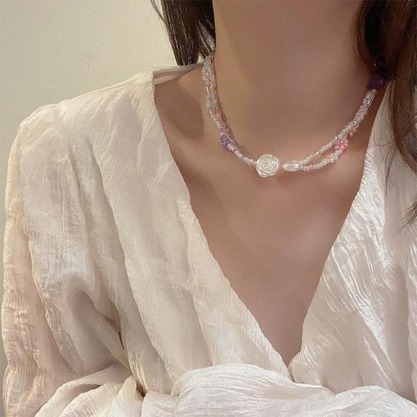 

chokers origin summer fairy natural pearl flowers beaded necklace for women girls purple colour butterfly charm jewelry, Golden;silver