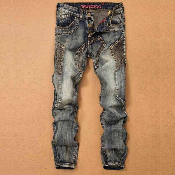 

fashion men's splicing slim straight jeans pants fashion, Black