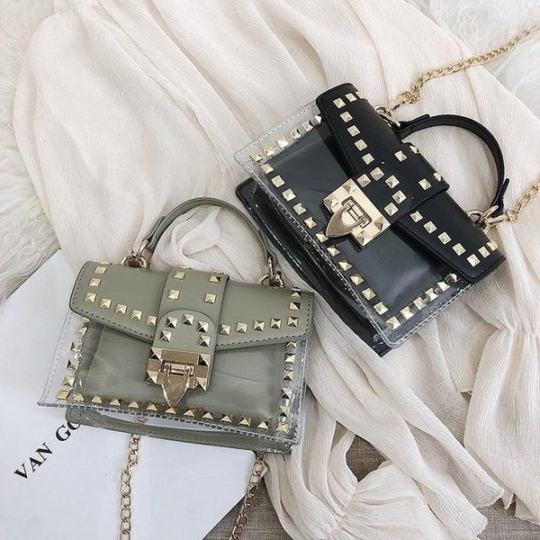 

cross body 2021 summer fashion handbags women pvc transparent printed letter ladies square bags chain shoulder
