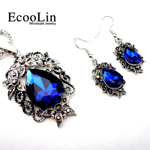 

earrings & necklace fashion retro silver color jewelry set women pendant earring chain bulks lots lr106