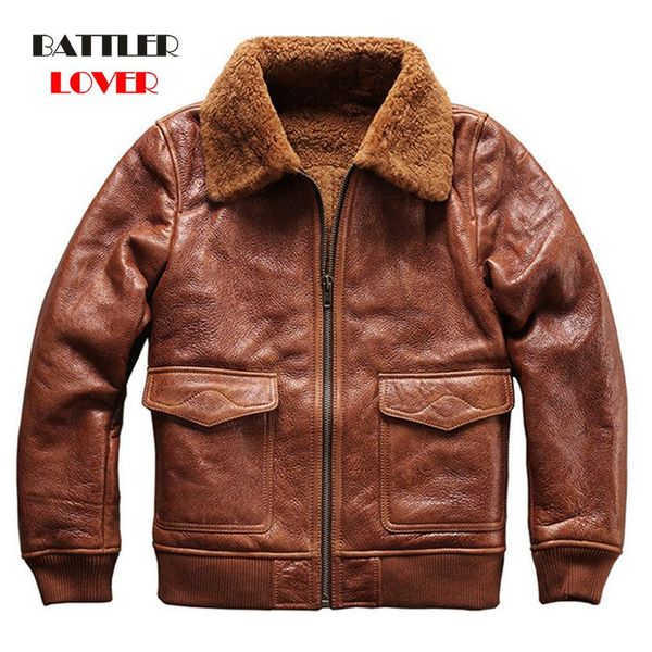 

men's leather & faux sheepskin fur coat for men 2021 genuine jacket winter wool inside male thick super warm overcoats size s-8xl, Black