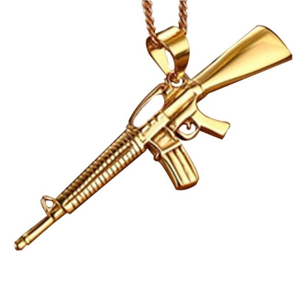 

pendant necklaces mens chain gold gun lovers stainless steel gifts male accessories jewelry on the neck wholesale hip hop, Silver
