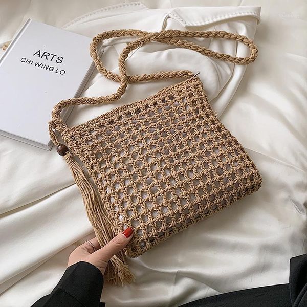 

evening bags retro hollow woven woolen crossbody bag for women 2021 summer fashion tassel beach shoulder handbags and purses