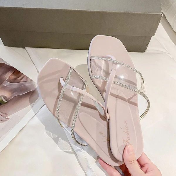 

slippers fashion candy colors transparent rhinestone women flip flops sweet non-slip open toes classic outside summer slides 4mr9, Black