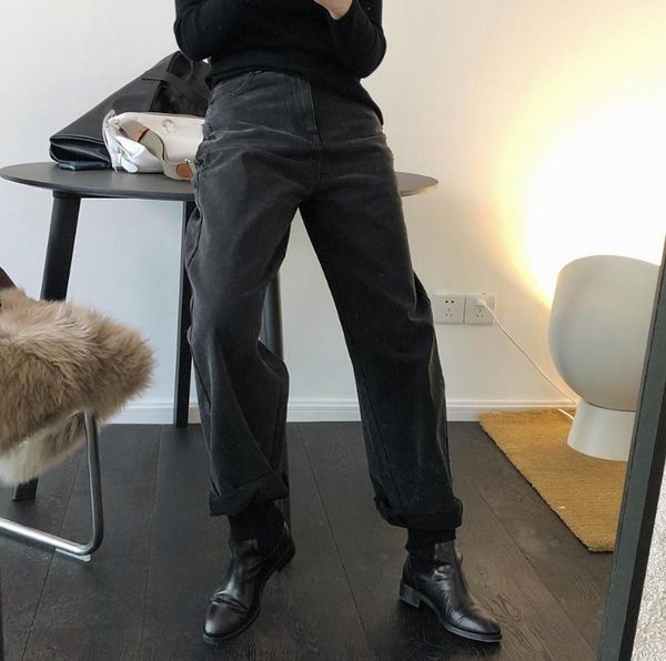 

woman cotton straight black warm jeans women's, Blue