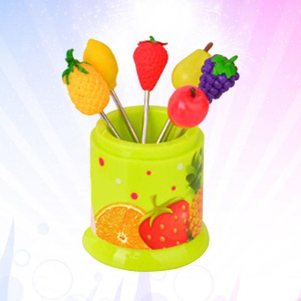 

forks 6 pcs creative lovely stainless steel dazzle fruit fork for kitchen party use red canister (random style fork)