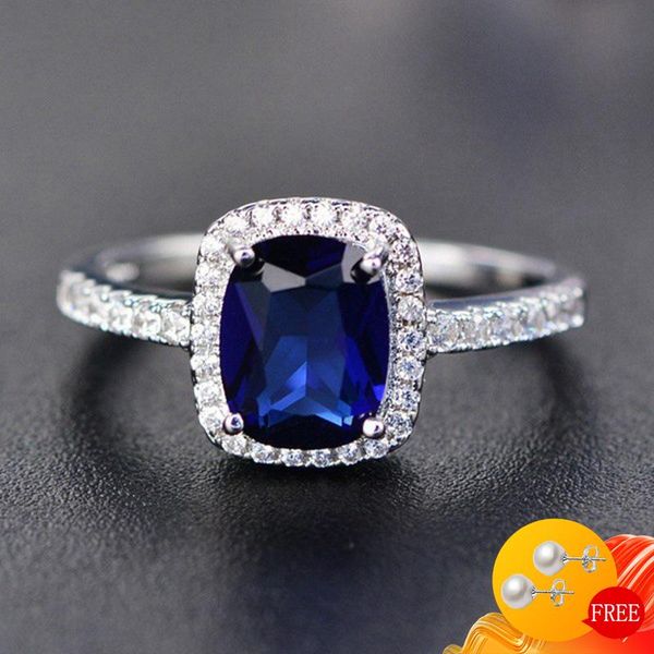 

cluster rings fashion ring 925 silver jewelry rectangle sapphire zircon gemstones finger for women wedding engagement party accessories, Golden;silver
