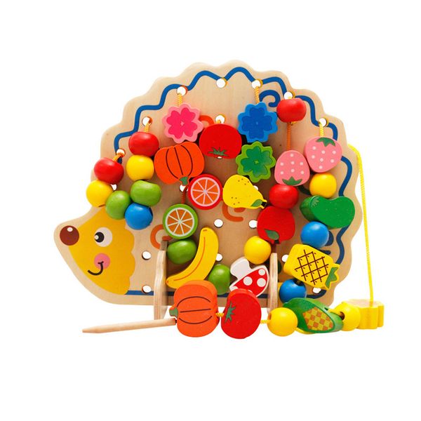 

2021 Pop Sale Child Threading Blocks Wood Beads Baby Toys Benefit Intelligence Hedgehog Fruit Beaded For Boys And Girls As Gift
