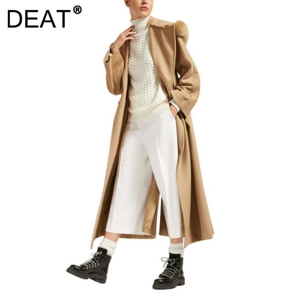 

women's trench coats [deat] autumn winter fashion tide windbreaker long sleeve hooded collar solid color loose temperament women coat 1, Tan;black