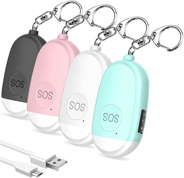 Wiederaufladbarer Schlüsselanhänger mit Selbstverteidigungsalarm, 3 Stück, personalisierbare LED-Taschenlampen-Schlüsselanhänger, SOS-Sicherheitswarngerät, Schlüsselanhänger für Damen, Herren, Kinder, ältere Menschen