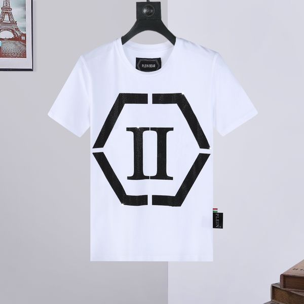 

plein bear t-shirt round neck ss stones hexagon men's t-shirts rhinestone skulls mens tshirts classical tees pb 16582, White;black