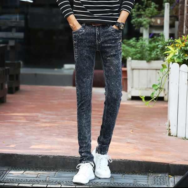 

men's jeans 2021 casual slim gray straight pencil pants fashion street tight denim trousers t8sr, Blue