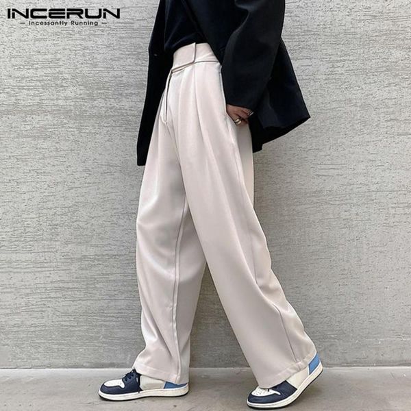 

mens solid color casual pants fashion high waist straight trousers incerun man loose zipper pantalones korean style joggers 5xl men's, Black
