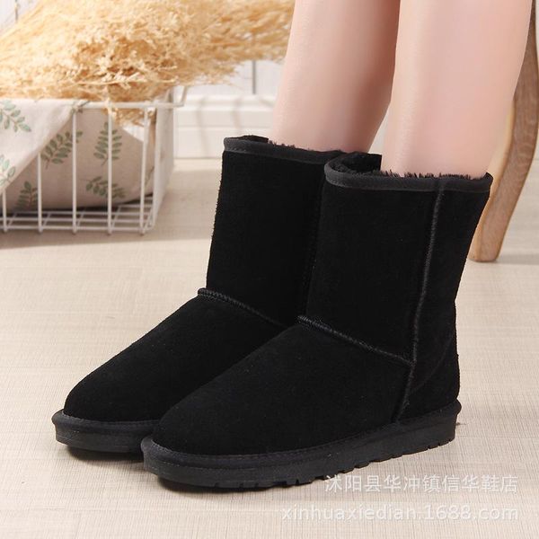 

boots 5825 cowhide snow men's and women's fashion warm shoes black cow band soled