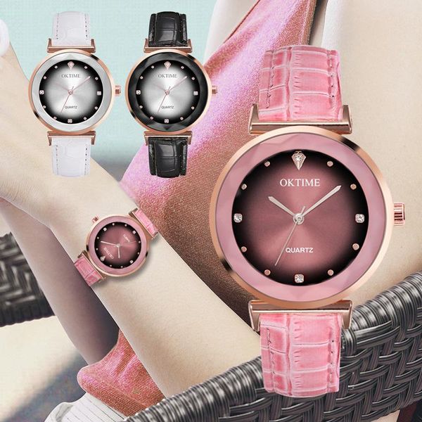 

women watch round dial quartz with alloy/pu leather strap business for girls sal99 wristwatches, Slivery;brown