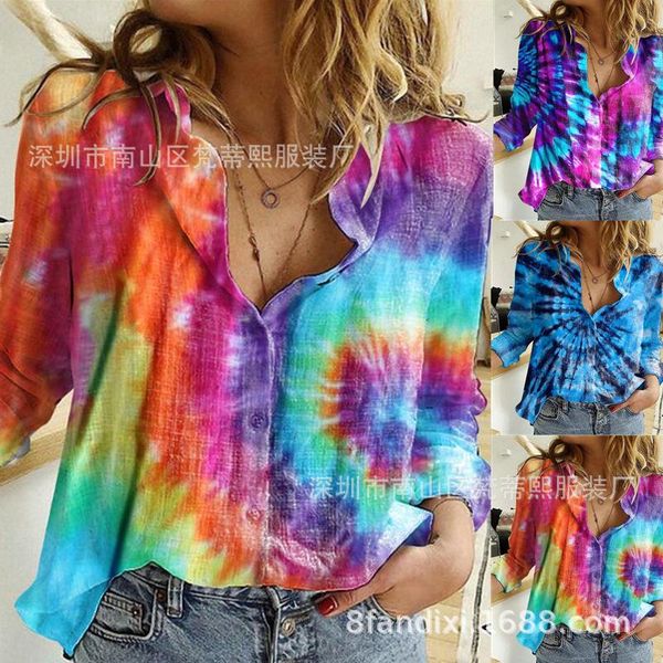 

women's t-shirt nirvana shirt plus size 4xl 5xl geometric print2021 spring loose collar single-breasted long-sleeved, White