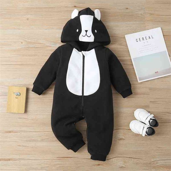 

winter style infant born baby romper long sleeve hooded print cartoon panda cute jumpsuits babys clothes outfits 0-24m 210629, Blue