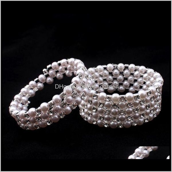 

drop delivery 2021 elastic crystal pearl bracelet wedding bridal jewelry rhinestone bangle for women party bracelets uvm1h, Golden;silver