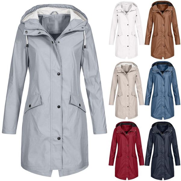 

women's trench coats jaycosin solid color rain jacket outdoor plus size waterproof windproof hooded raincoat windbreaker long coat, Tan;black