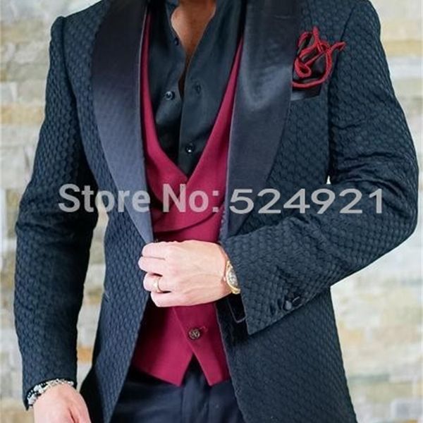 

men's suits & blazers custom made men black pattern groom tuxedos shawl satin lapel groomsmen wedding/prom man ( jacket+pants+vest, White;black