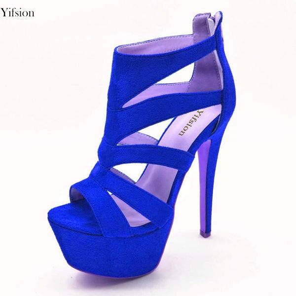 

olomm 2021 women platform sandals thin high heels open toe black blue party shoes us plus size 4-.5