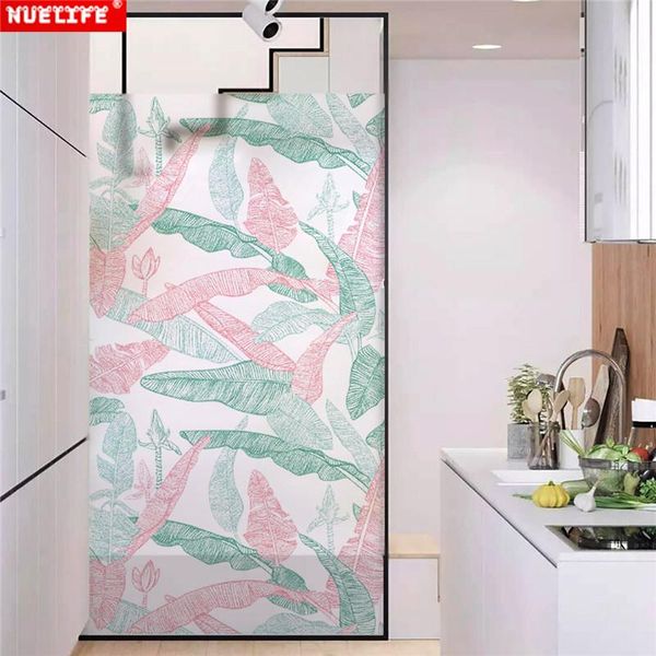 

window stickers 60cmx200cm adhesive-static glass film opaque bathroom toilet kids room frosted pink green banana leaf
